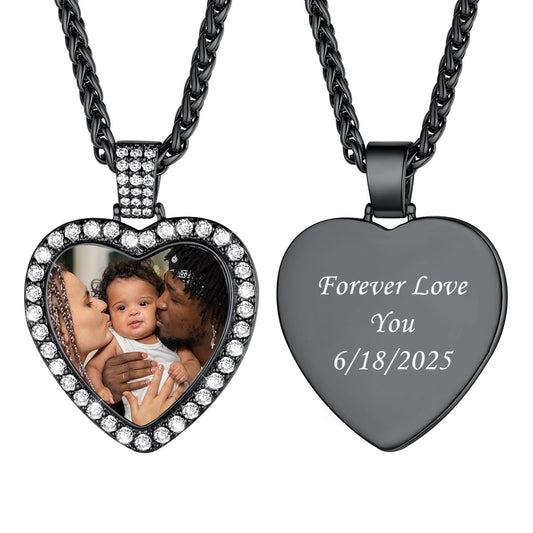Personalized Heart Photo Pendant Necklace With Cubic Zirconia