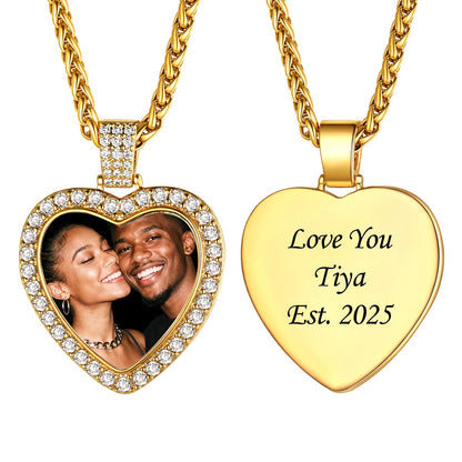 Personalized Heart Photo Pendant Necklace With Cubic Zirconia