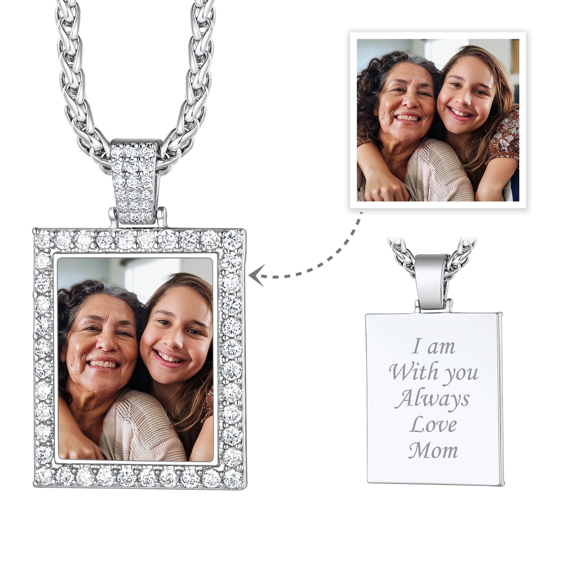 Personalized Cubic Zirconia Square Picture Necklace with Engraving