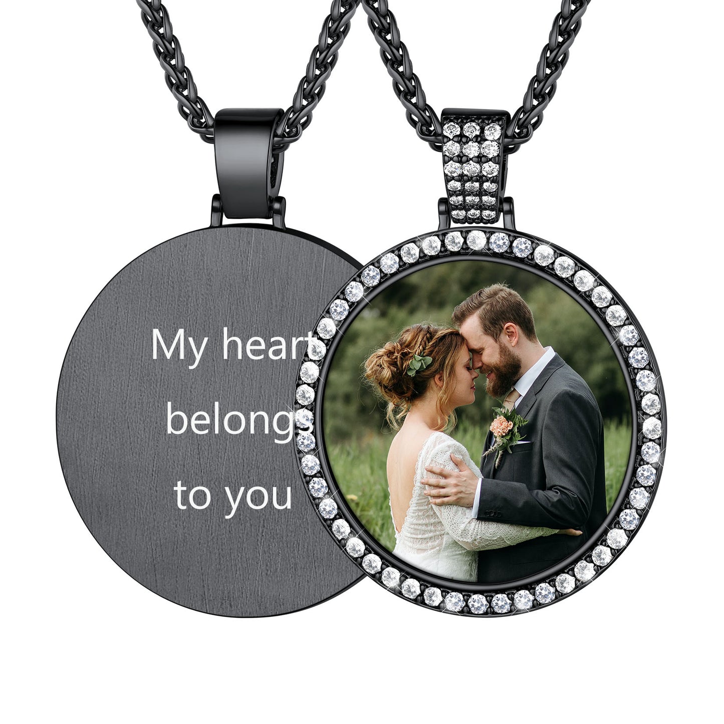 Customized Engraving Photo Necklace CZ Picture Pendant Necklace