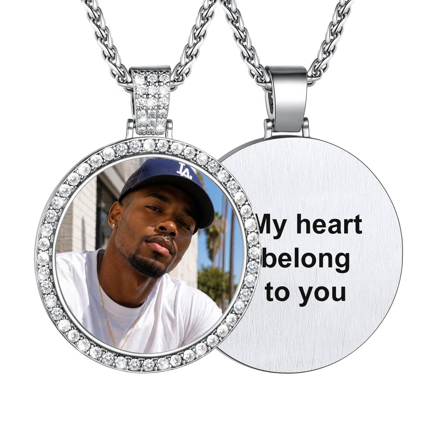 Custom CZ Picture Circle Chain Necklace