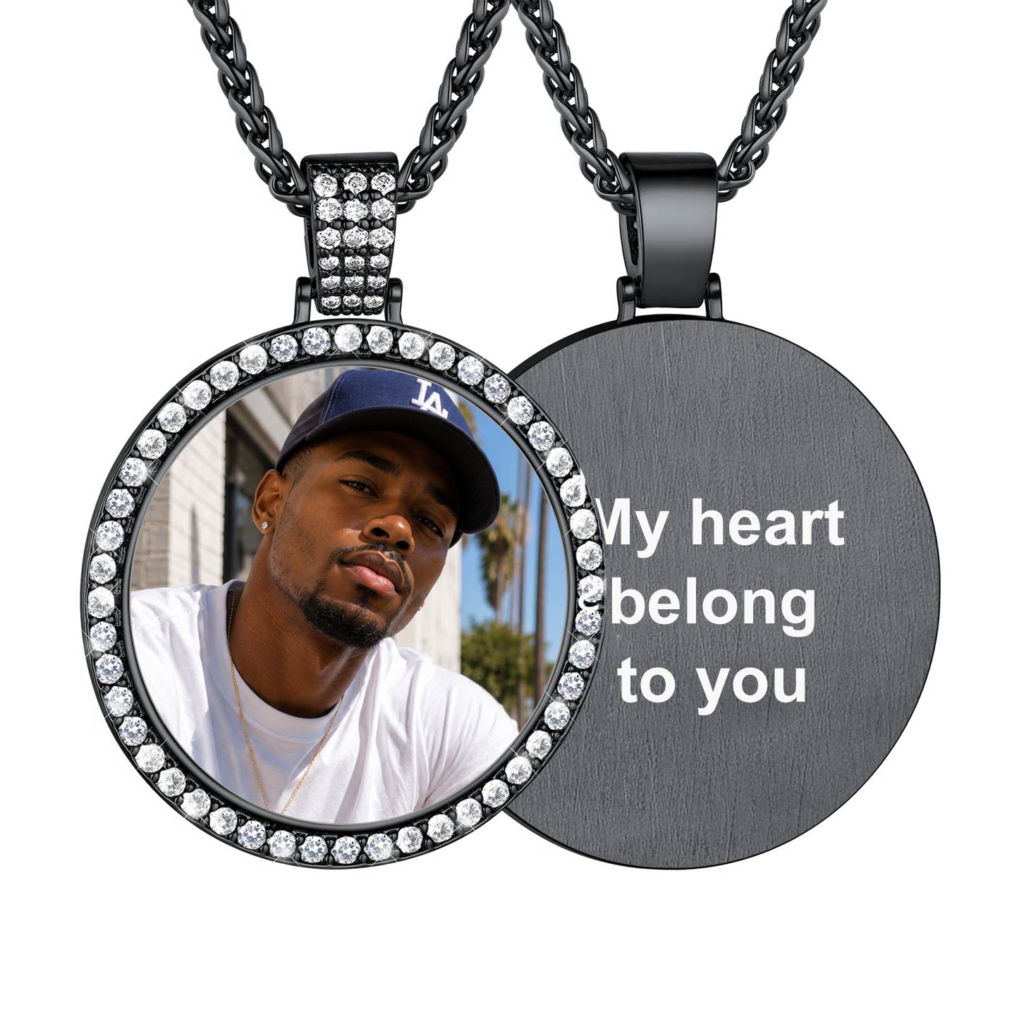 Custom CZ Picture Circle Chain Necklace