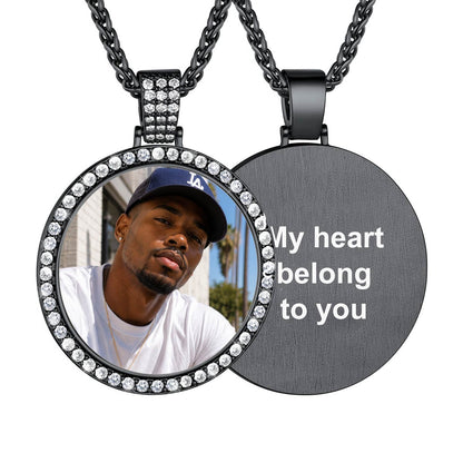 Custom CZ Picture Circle Chain Necklace