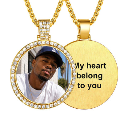 Custom CZ Picture Circle Chain Necklace