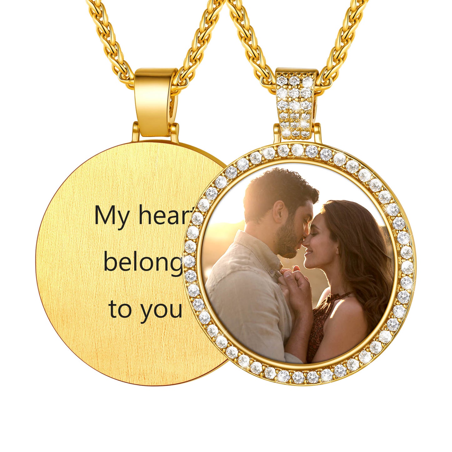 Customized Engraving Photo Necklace CZ Picture Pendant Necklace