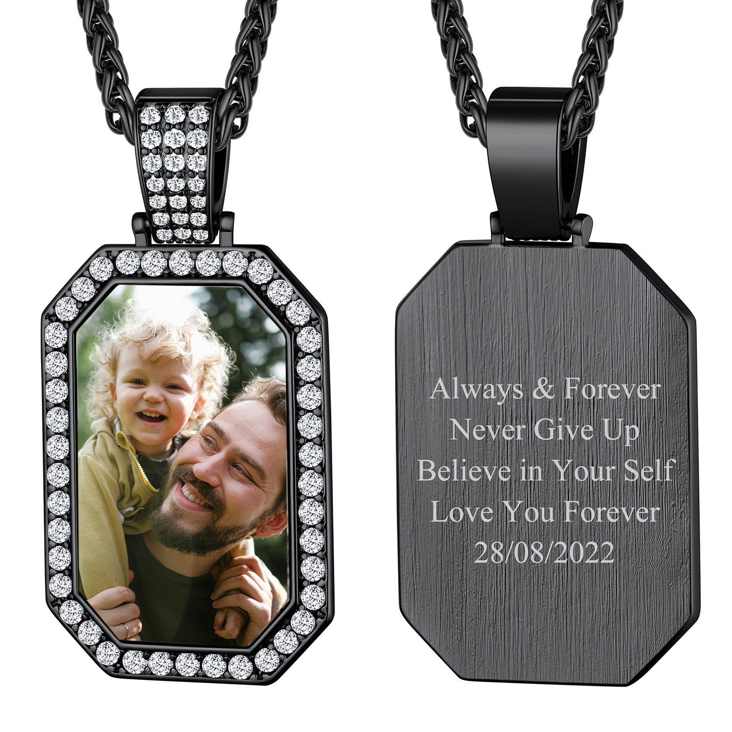 Personalized Picture Dog Tag Necklace, Black