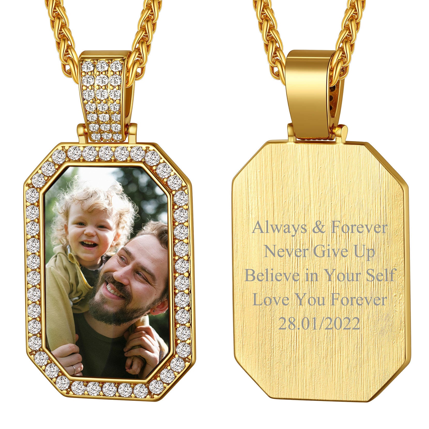 Personalized Picture Dog Tag Necklace, Gold