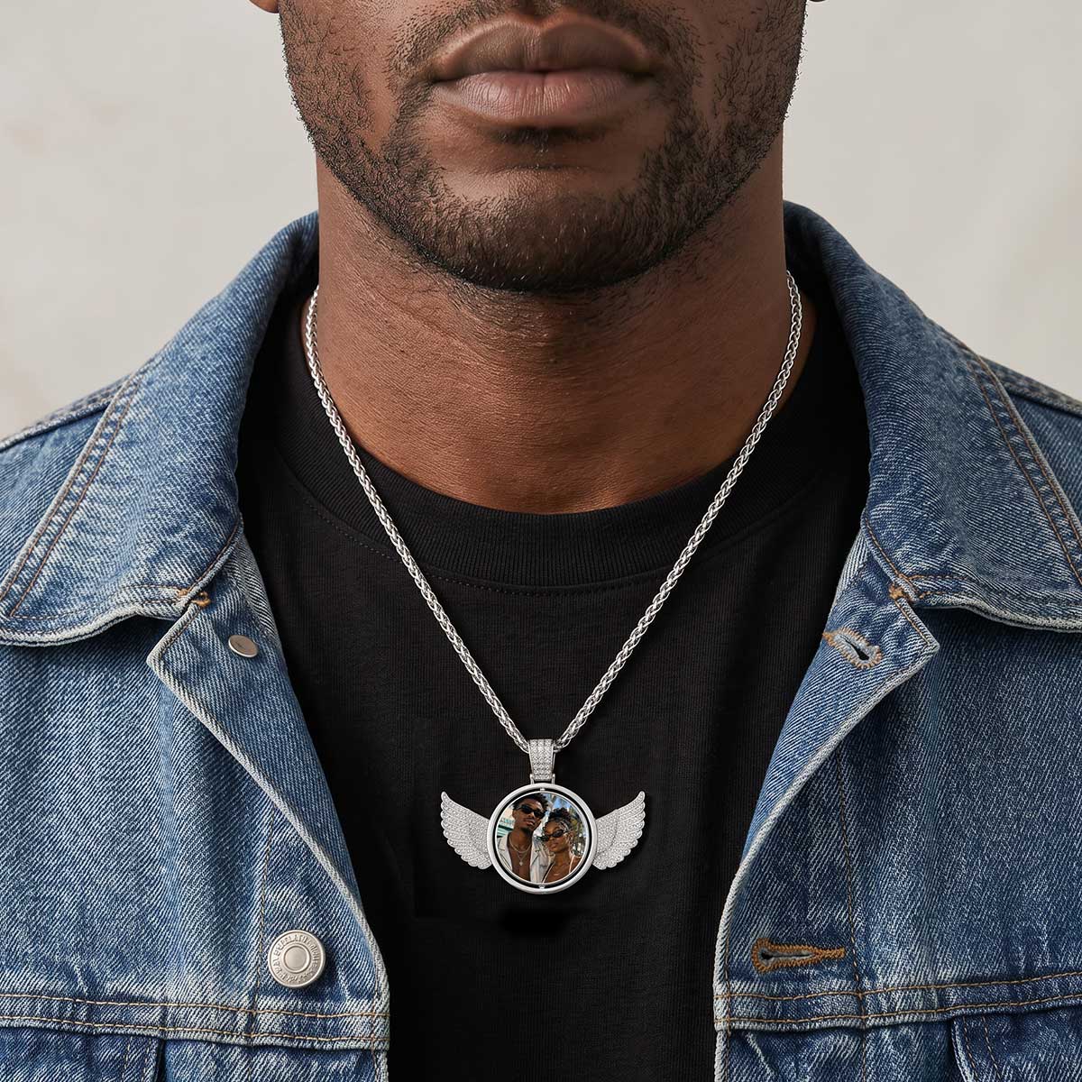 Personalized Angel Wings Rotatable Picture Necklace