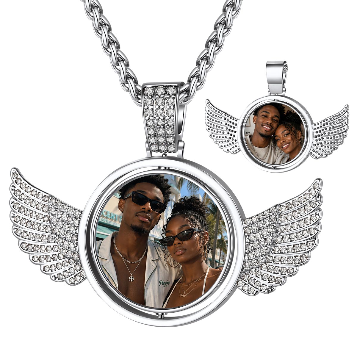 Personalized Angel Wings Rotatable Picture Necklace