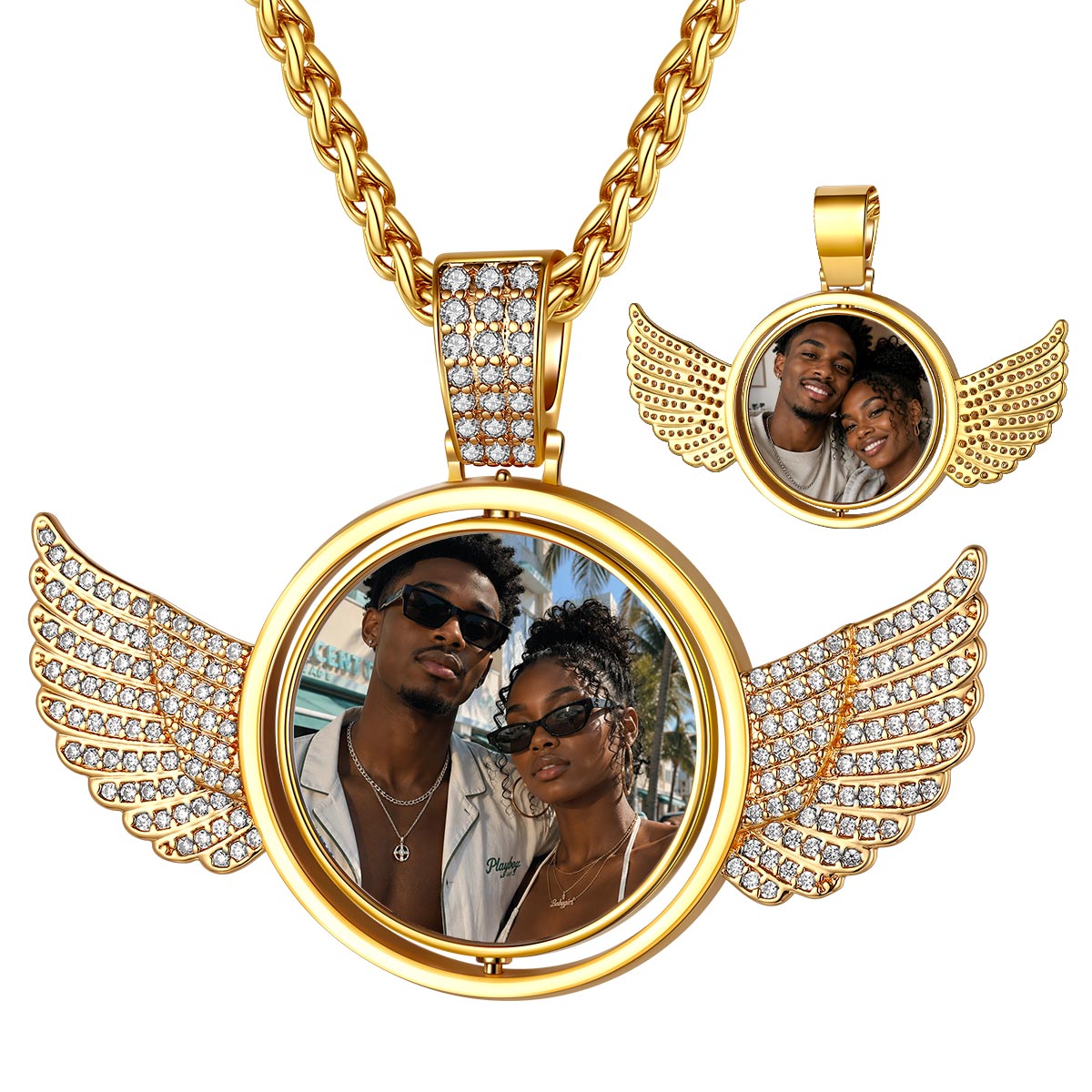 Personalized Angel Wings Rotatable Picture Necklace