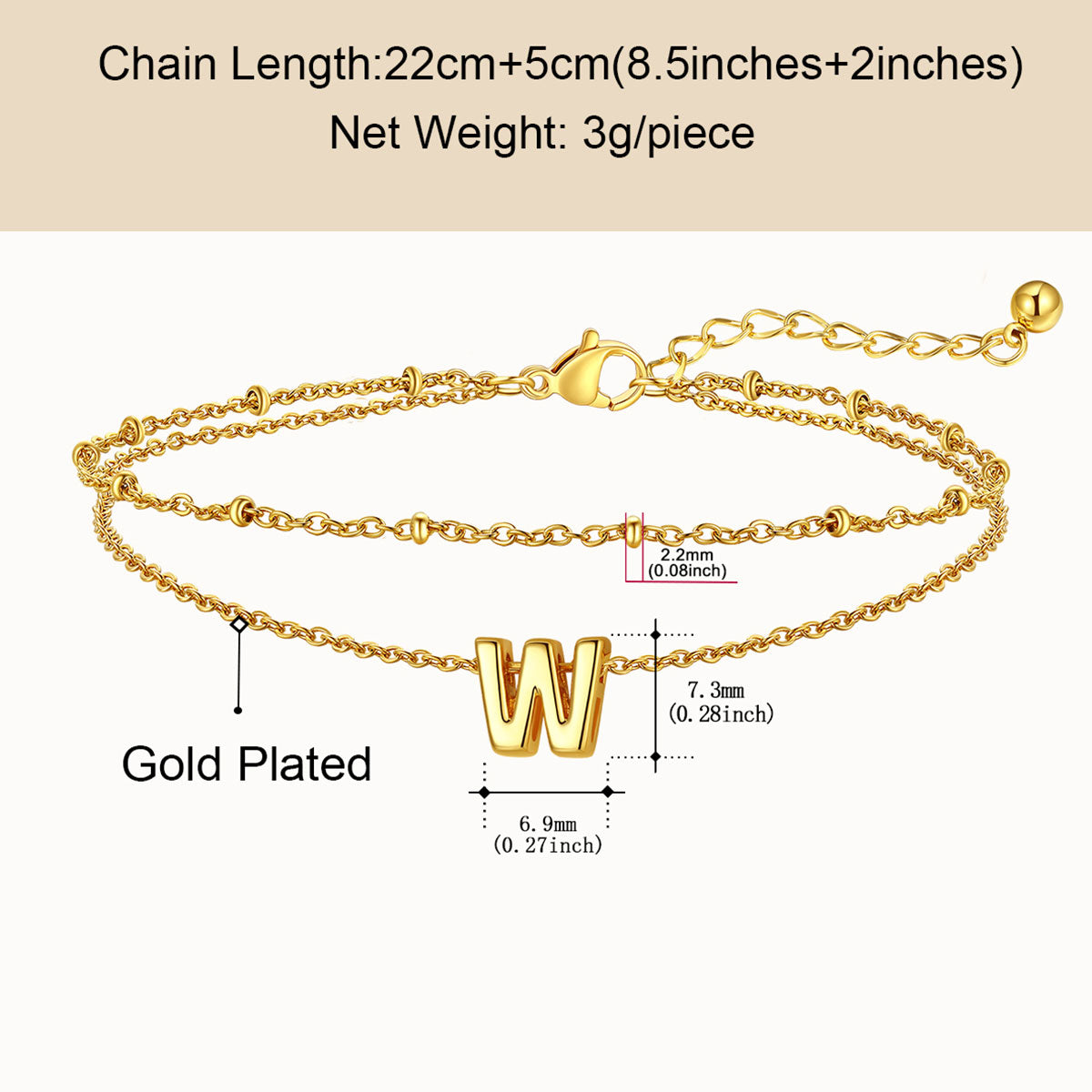 Initial Layered Anklet for Women
