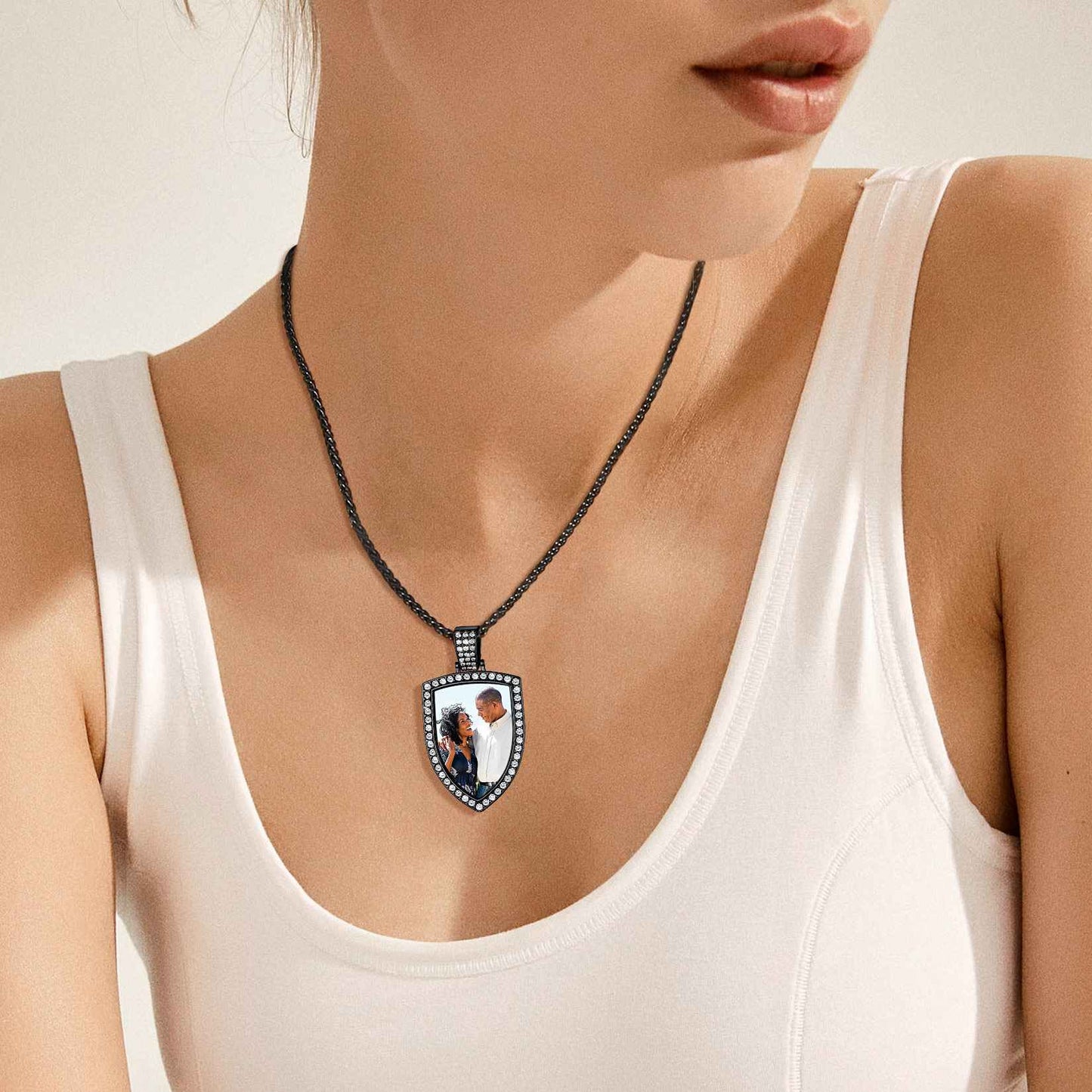 Personalized CZ Shield Pictures Necklace for Men Women