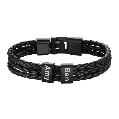 2 Beads Leather Braided Layer Bracelet