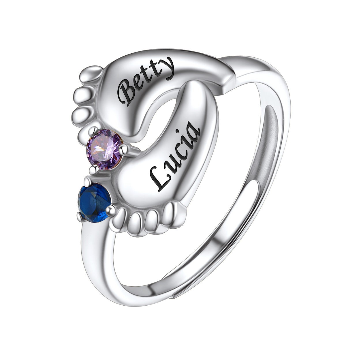 2 Footprint Mother's Birthstone Ring with Names