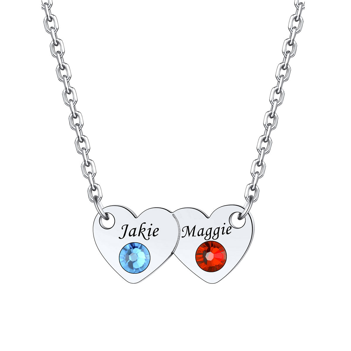 2 Hearts Name Birthstone Necklace