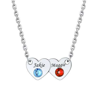 2 Hearts Name Birthstone Necklace