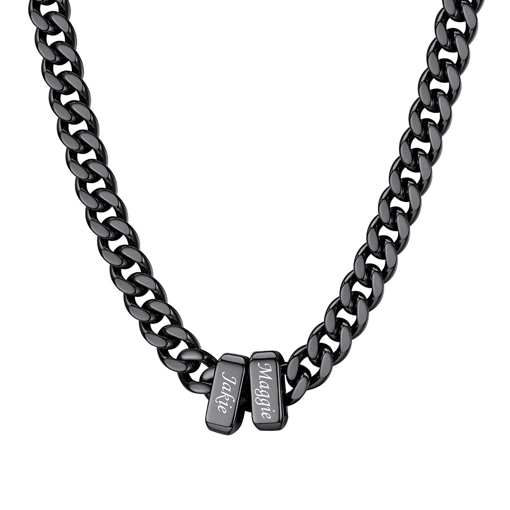 2 Name Cuban Link Necklace Black 7MM