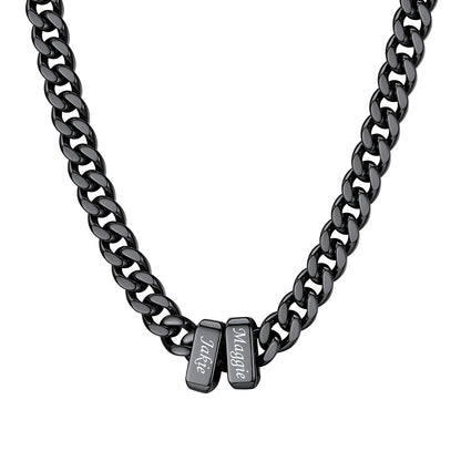 2 Name Cuban Link Necklace Black 7MM