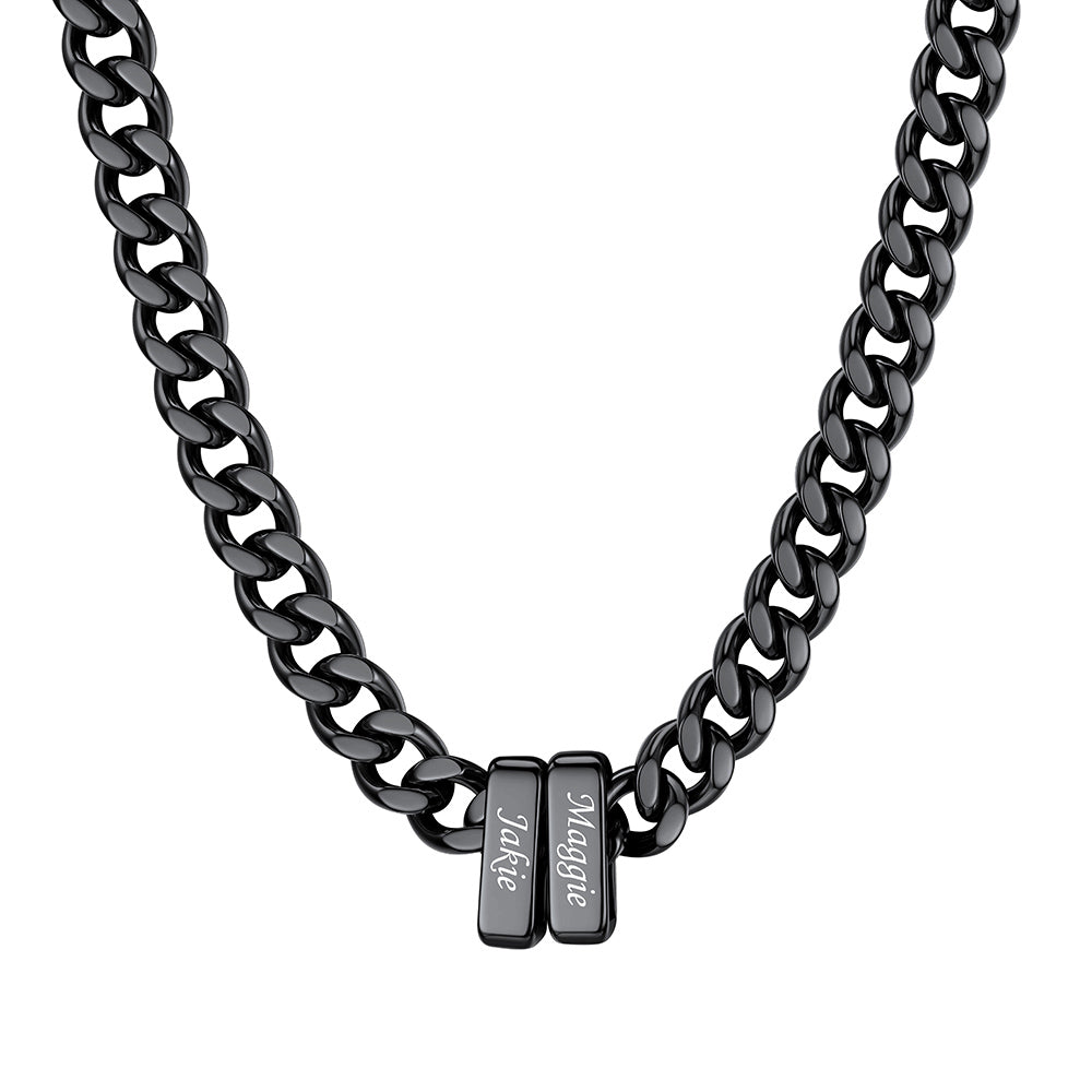 2 Name Cuban Link Necklace Black 9MM