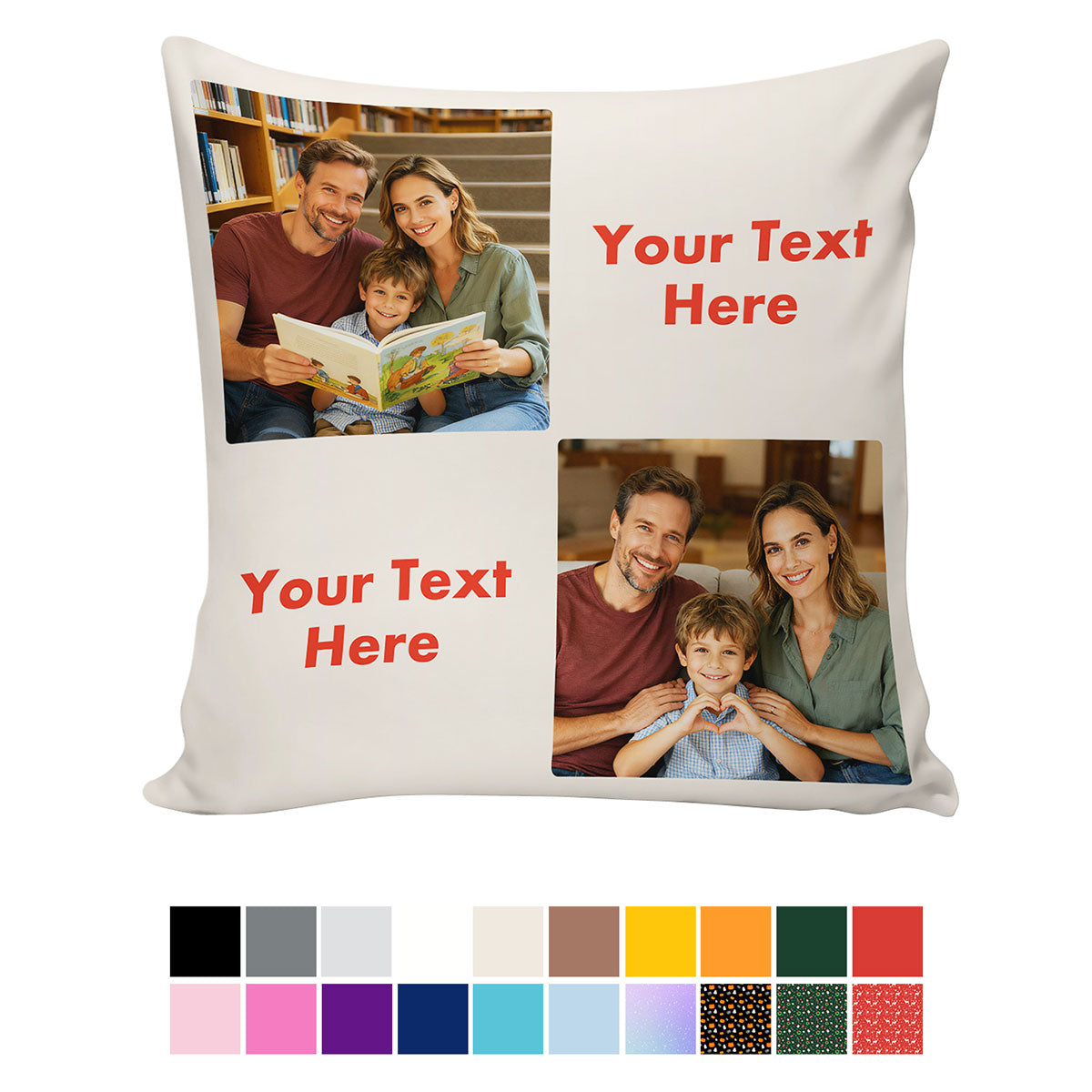 2 Photos Throw Pillow with Picture and Text Size