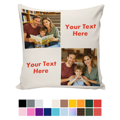 2 Photos Throw Pillow with Picture and Text Size