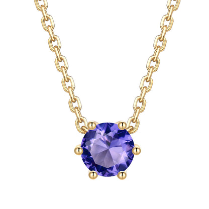 Round Cut February Birthstone Necklace on a white background