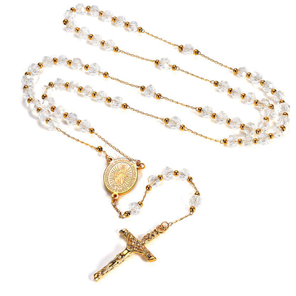 Virgin Mary Rosary Beads Necklace with Cross for Men Women