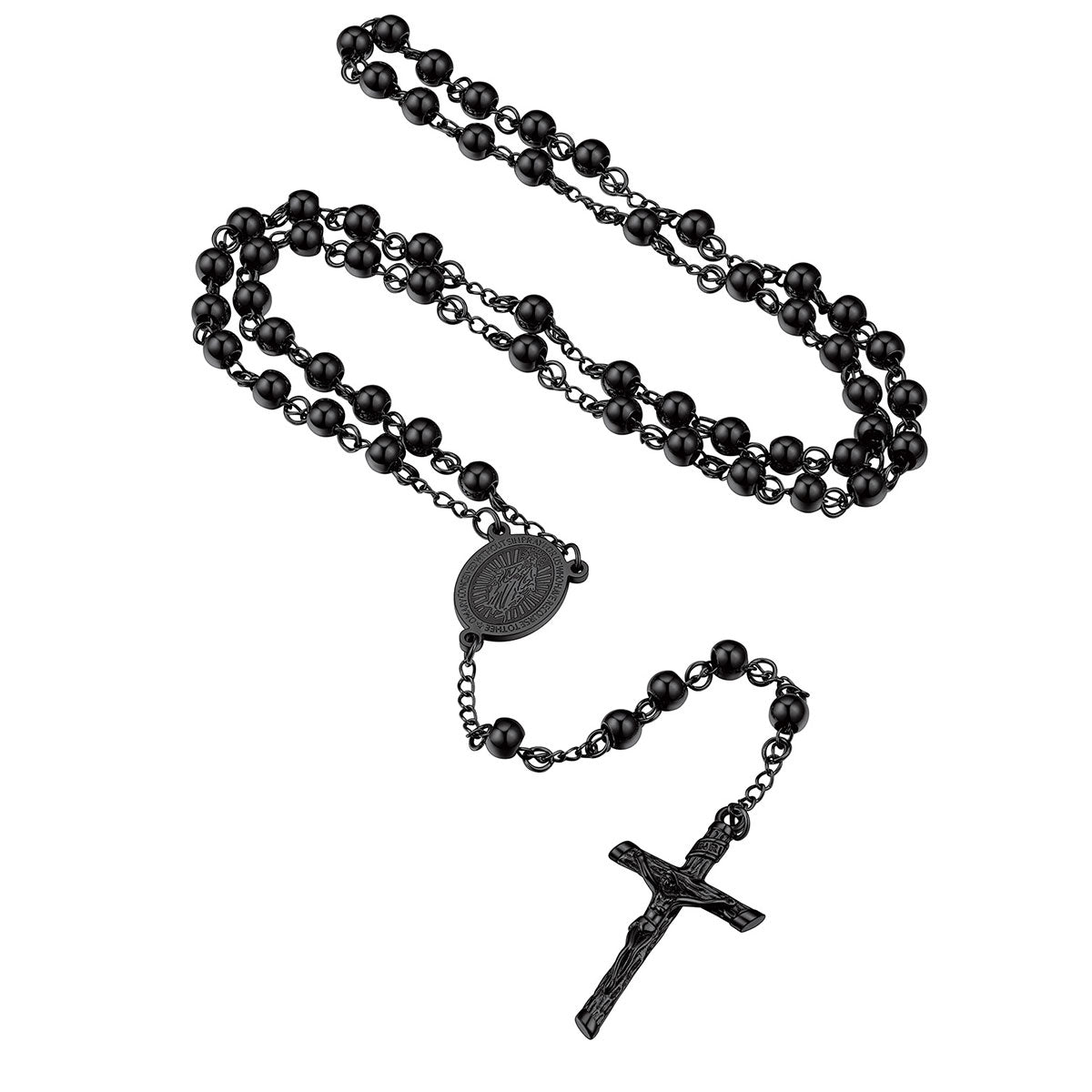 Virgin Mary Rosary Beads Necklace with Cross for Men Women