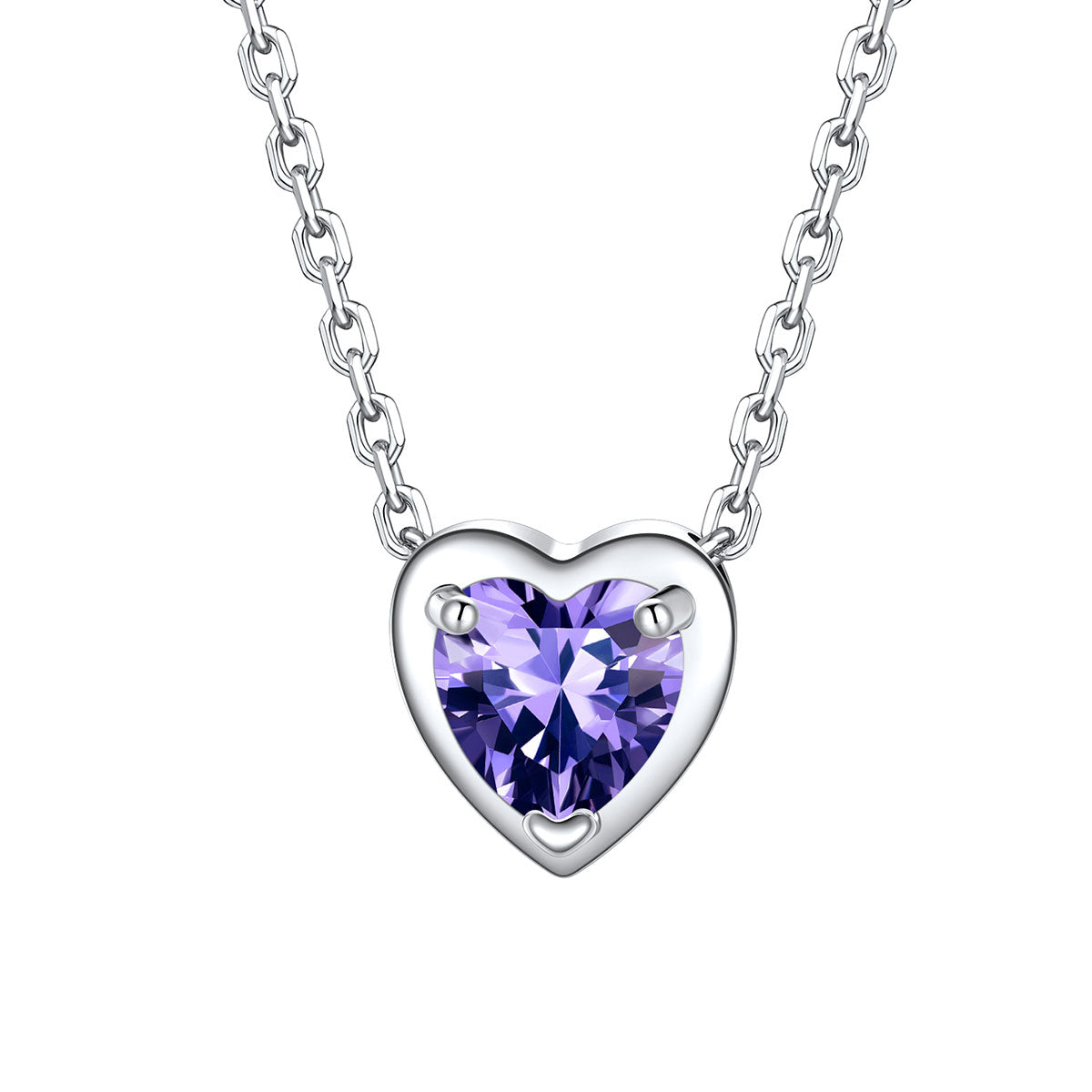 Silver Heart February Birthstone Necklace on a white background