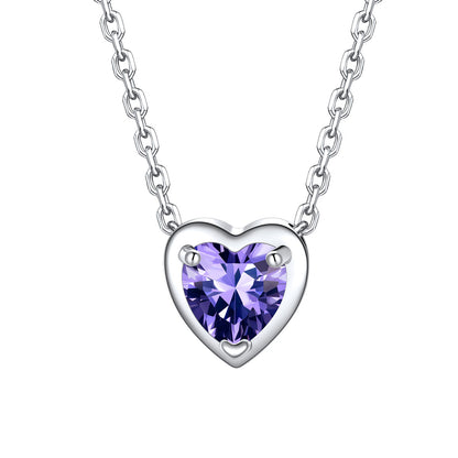 Silver Heart February Birthstone Necklace on a white background