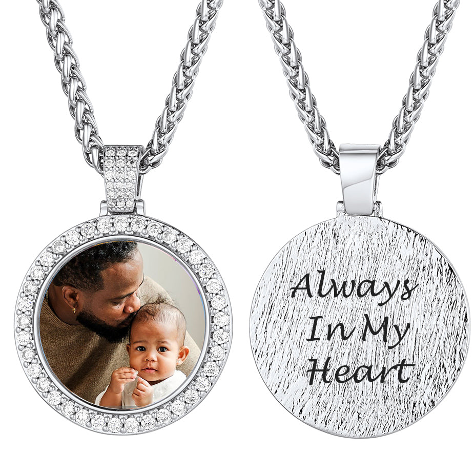 Custom CZ Picture Circle Chain Necklace
