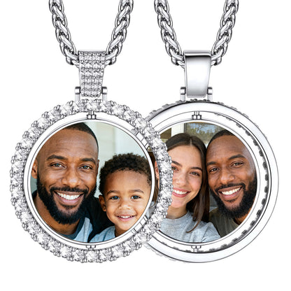 Customized Double Sided Picture Necklace With Cubic Zirconia
