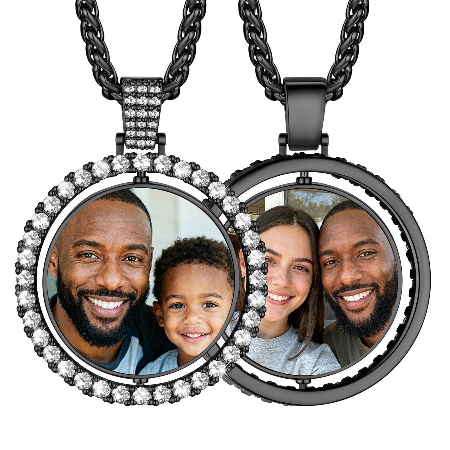 Customized Double Sided Picture Necklace With Cubic Zirconia