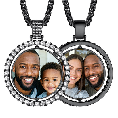 Customized Double Sided Picture Necklace With Cubic Zirconia
