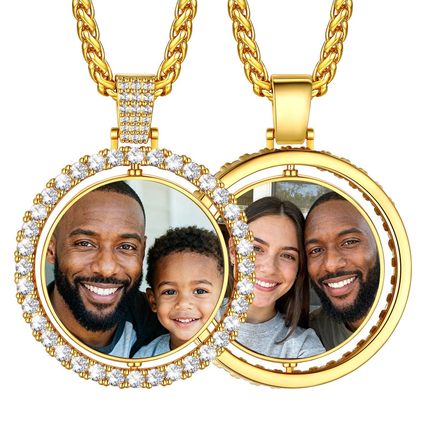 Customized Double Sided Picture Necklace With Cubic Zirconia