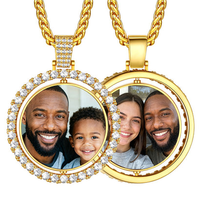 Customized Double Sided Picture Necklace With Cubic Zirconia