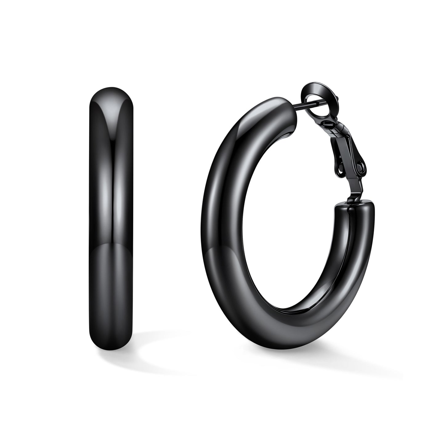 30mm Black hoop earrings on a white background
