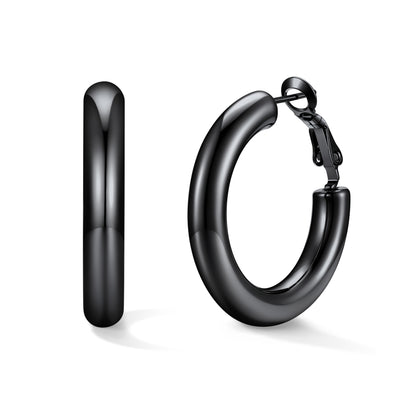 30mm Black hoop earrings on a white background