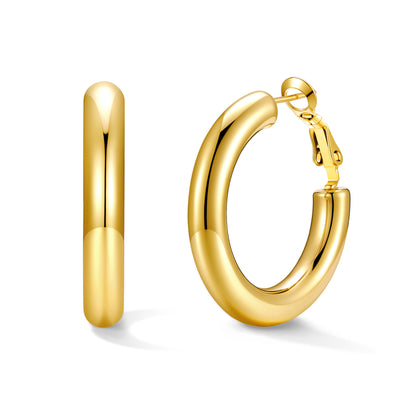 30mm Gold hoop earrings on a white background