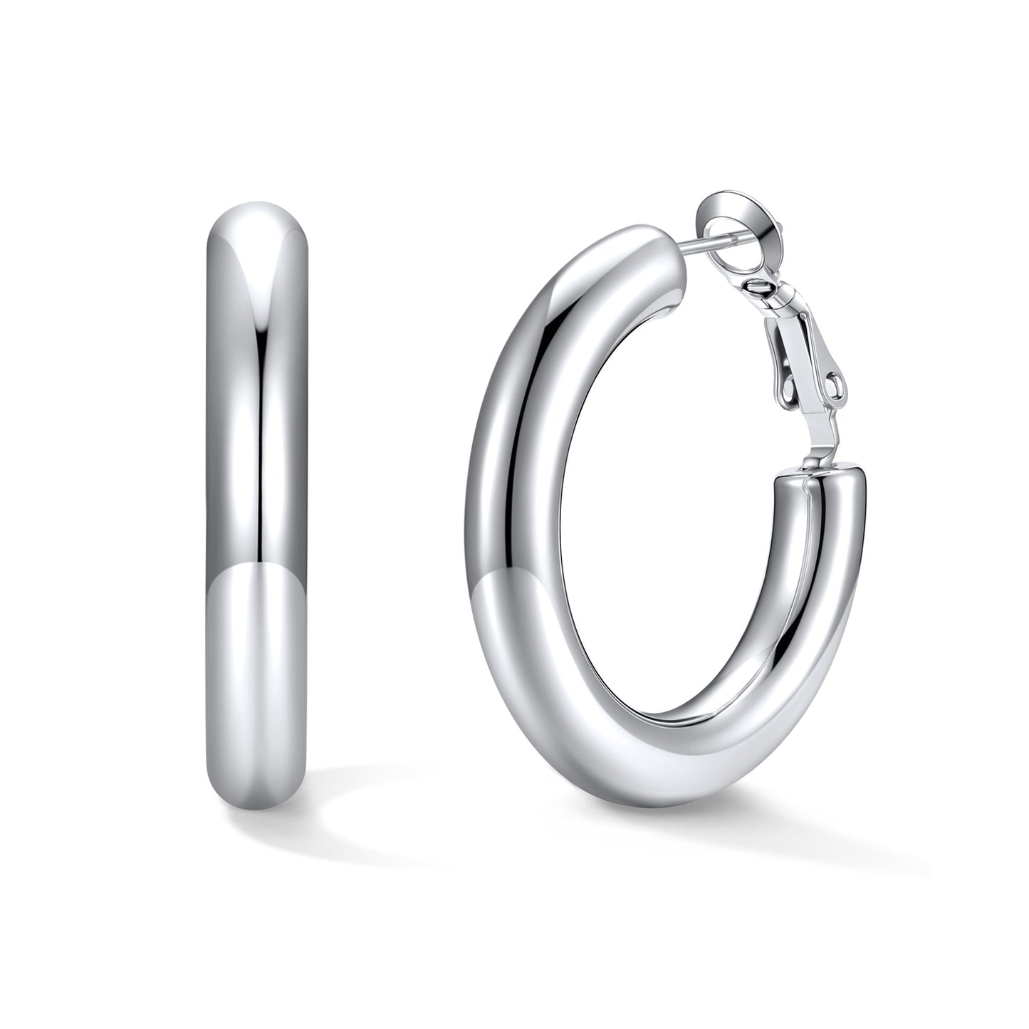 30mm Silver hoop earrings on a white background
