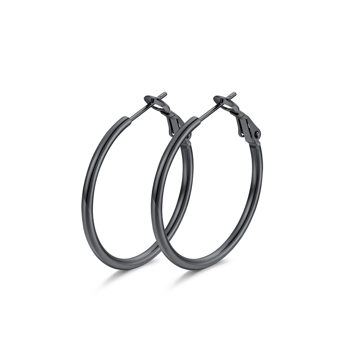 30mm black Classic Statement Hoop Earrings for Women on a white background