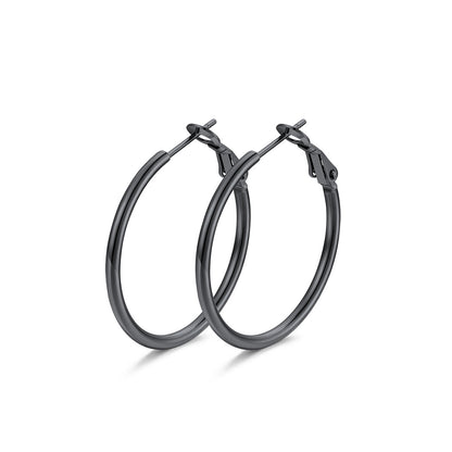 30mm black Classic Statement Hoop Earrings for Women on a white background