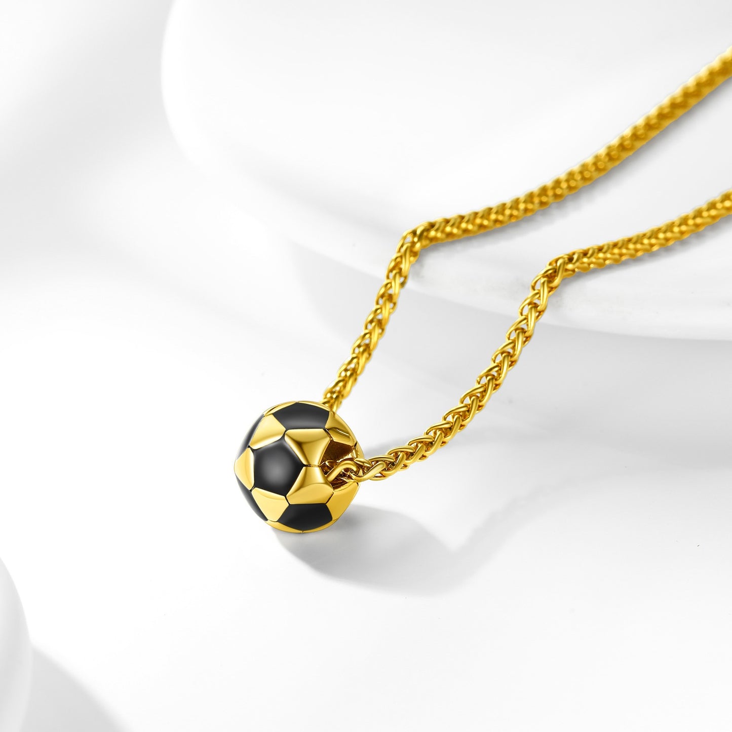 316L Stainless Steel 3D Soccer Necklaces in Gold Plated-2