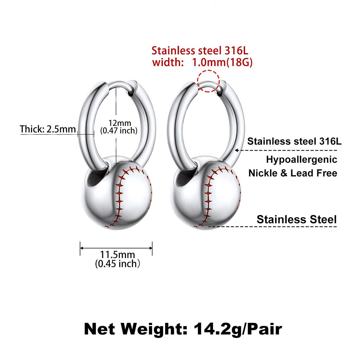 3D Baseball Dangle Earrings Sport Earrings Dimension, Durable
