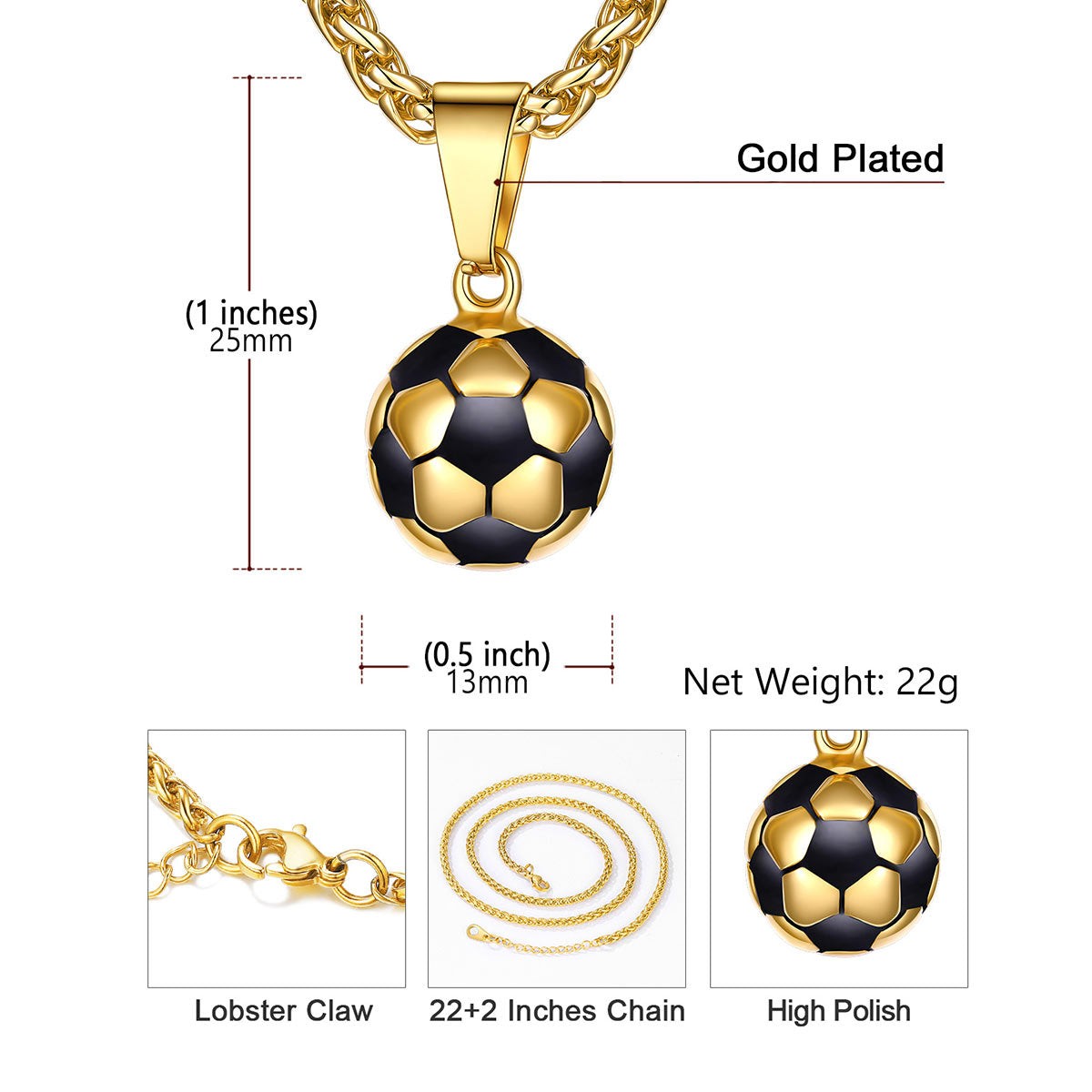 3D Soccer Necklaces Dimension, Durable