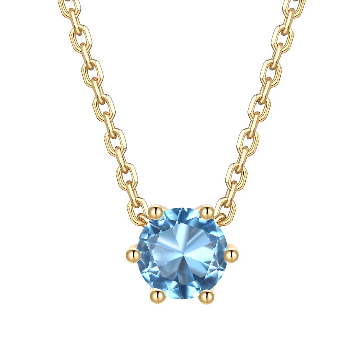 Round Cut March Birthstone Necklace on a white background