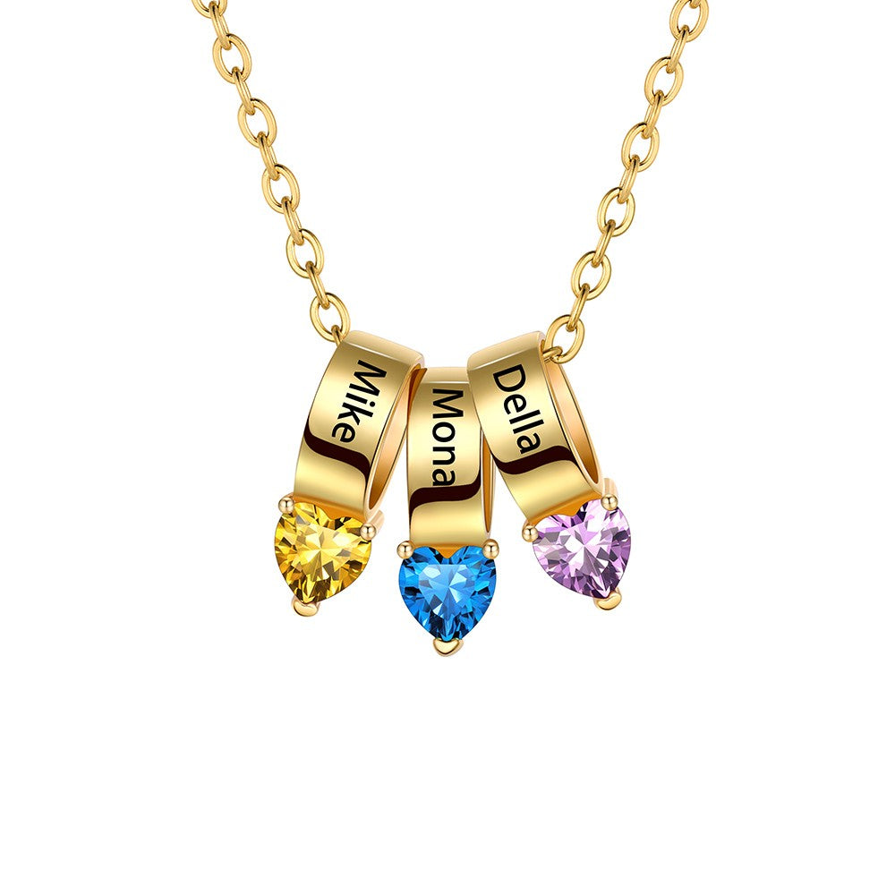 3 Gold Plated Heart Birthstone Necklace for Women BSP210067