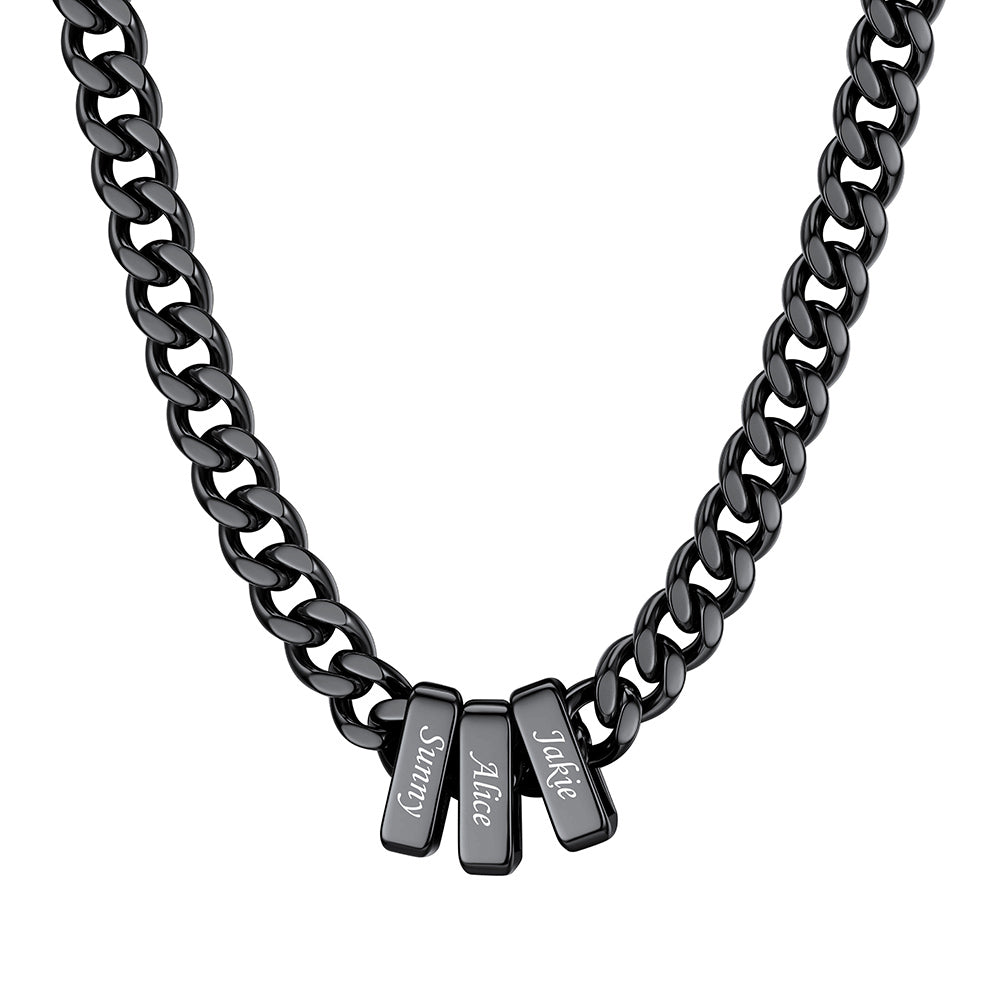 3 Name Cuban Link Necklace Black 9MM