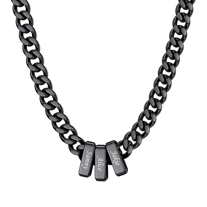 3 Name Cuban Link Necklace Black 9MM