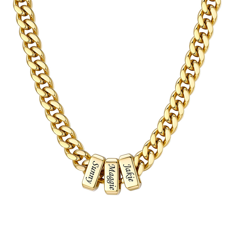 3 Name Cuban Link Necklace Gold 7MM